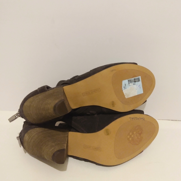 Vince Camuto Gray Suede Leather Zip 3 1/4" Heel Ankle Peep Toe Booties sz 8.5 M - Picture 9 of 9